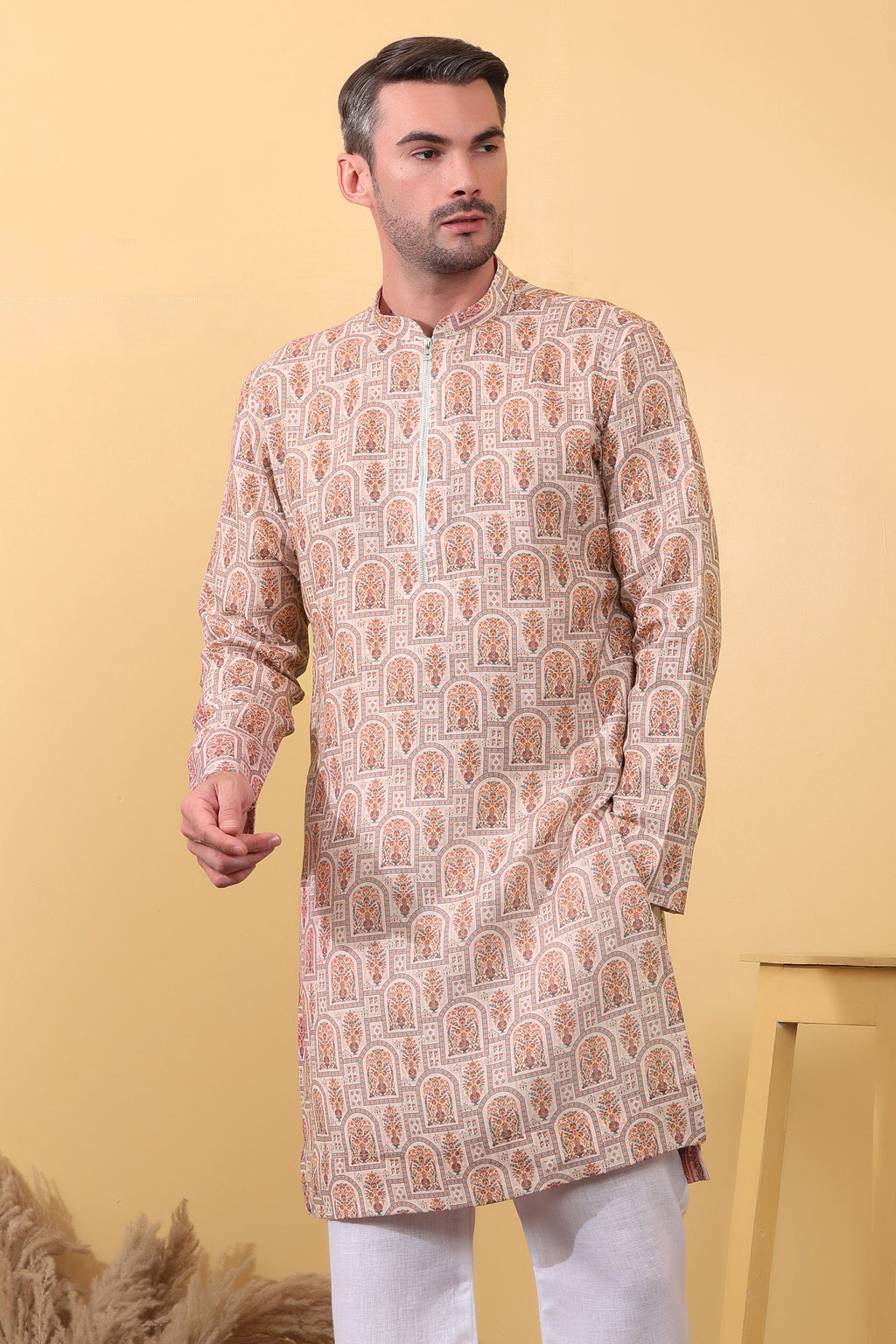 Men's Festive Kurta - Printed Khadi Linen Ethnic Kurta Online