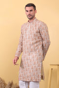 Men's Ethnic Khadi Linen Kurta - Riwaayat Beige Printed Kurta by Khadidhaga