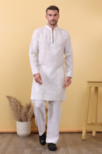 Ruhani Ivory Kurta - Printed Khadi-Linen Kurta | Kurtaloom