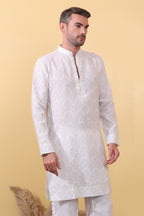 Ruhani Ivory Kurta - Printed Khadi-Linen Kurta | Kurtaloom
