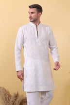 Ruhani Ivory Kurta - Printed Khadi-Linen Kurta | Kurtaloom
