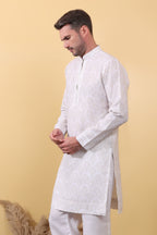 Ruhani Ivory Kurta - Printed Khadi-Linen Kurta | Kurtaloom