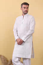 Ruhani Ivory Kurta - Printed Khadi-Linen Kurta | Kurtaloom
