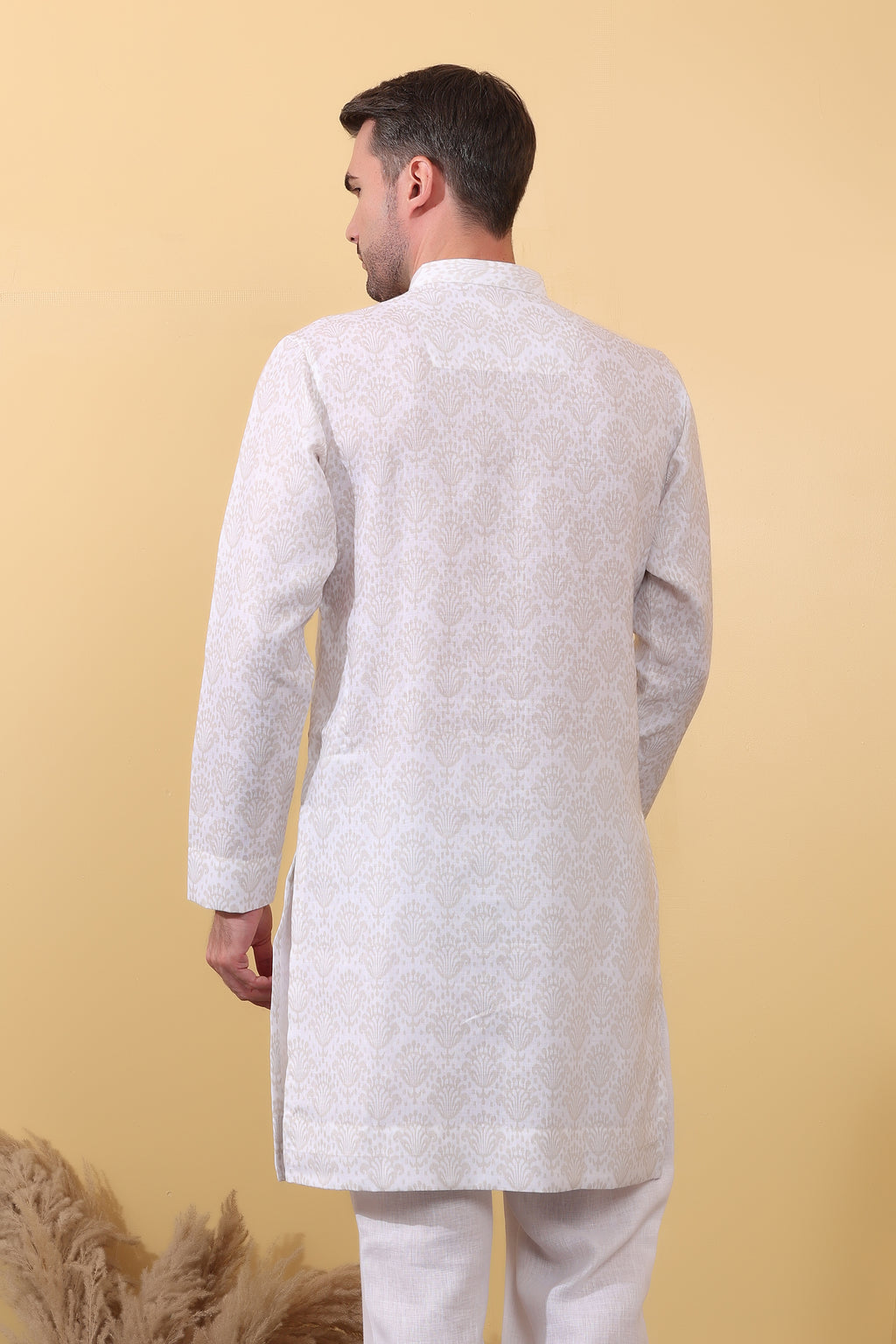 Ruhani Ivory Kurta - Printed Khadi-Linen Kurta | Kurtaloom