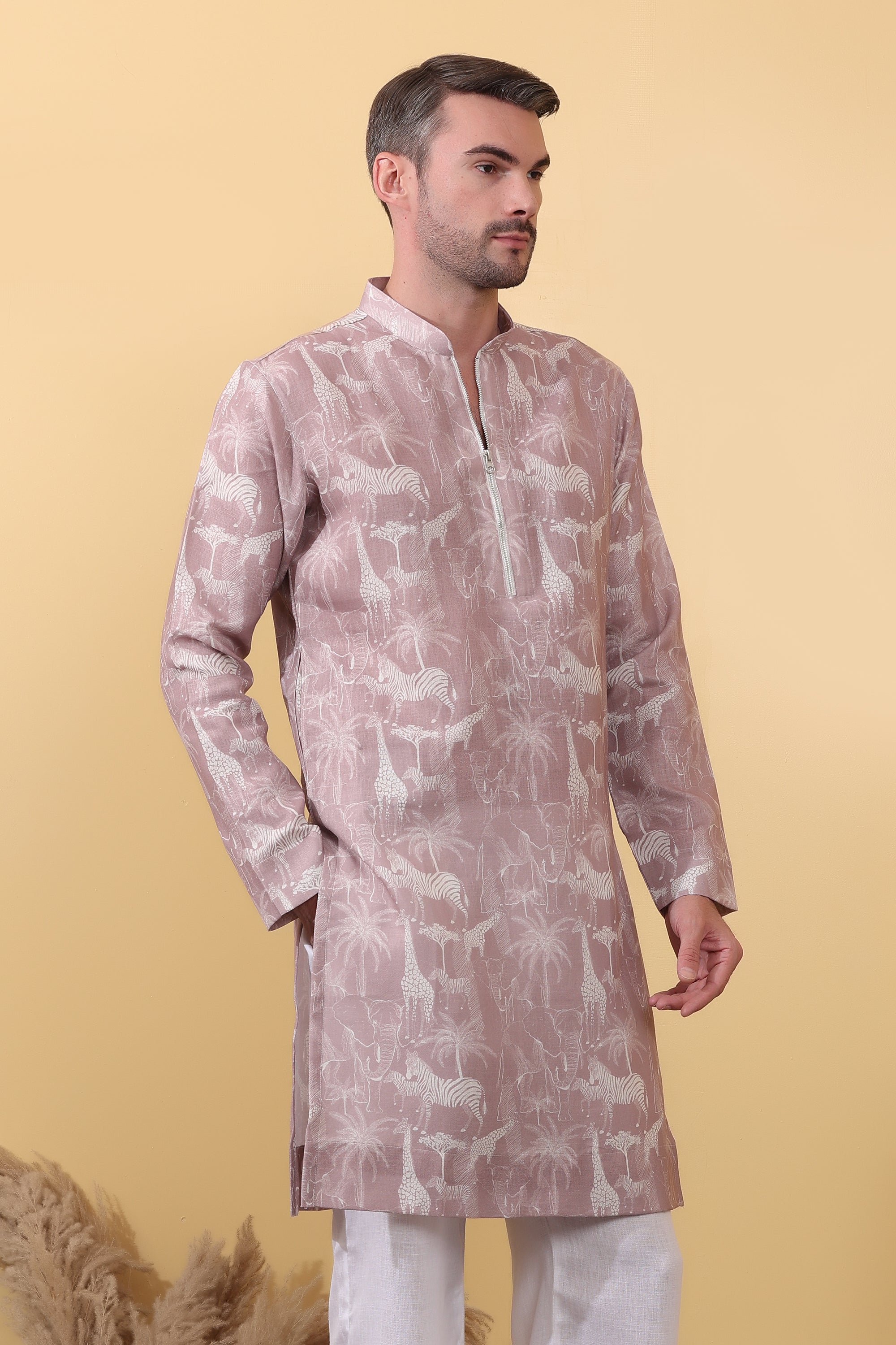 Zafari - Printed Khadi-Linen Kurta for Men | Kurtaloom