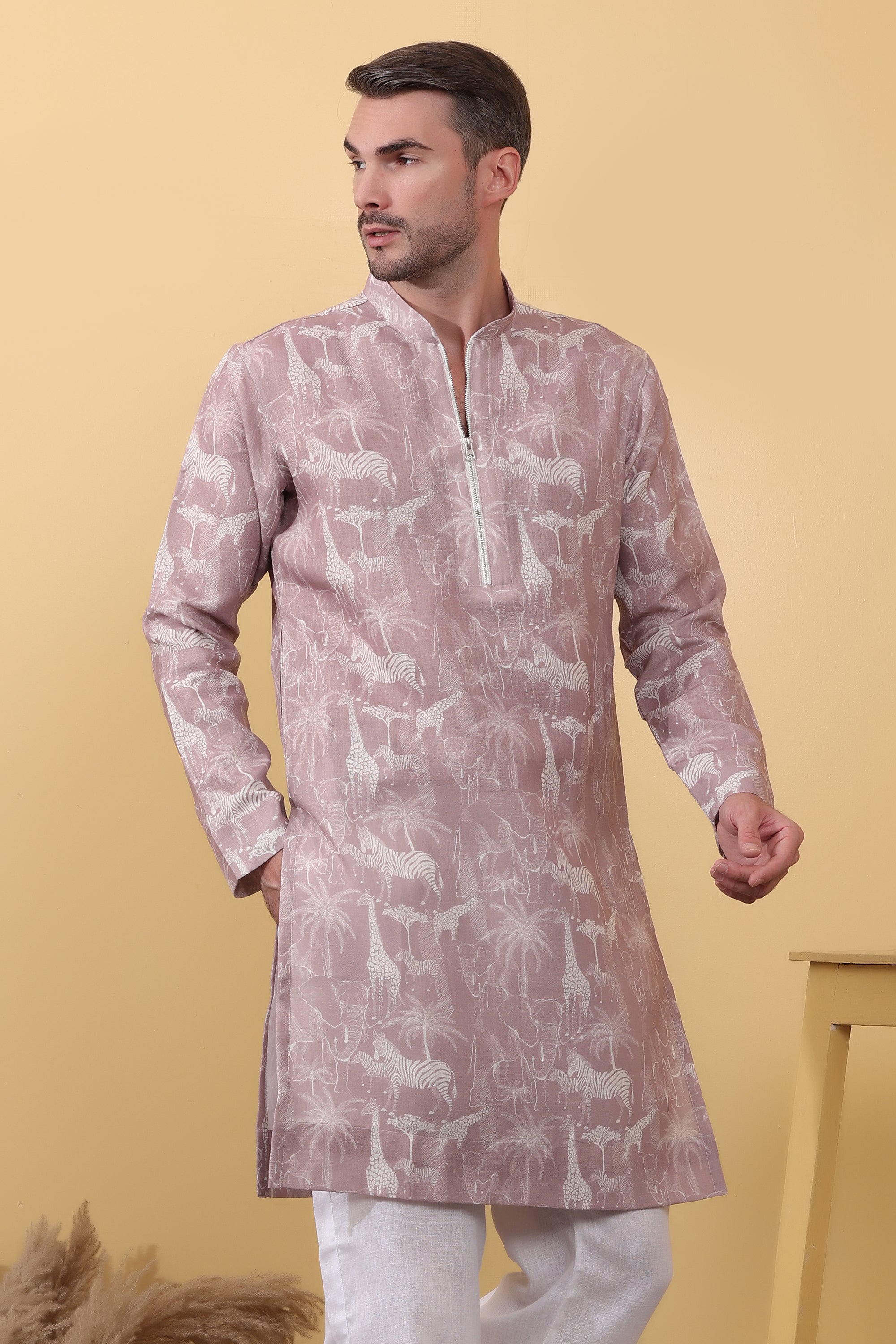 Zafari - Printed Khadi-Linen Kurta for Men | Kurtaloom