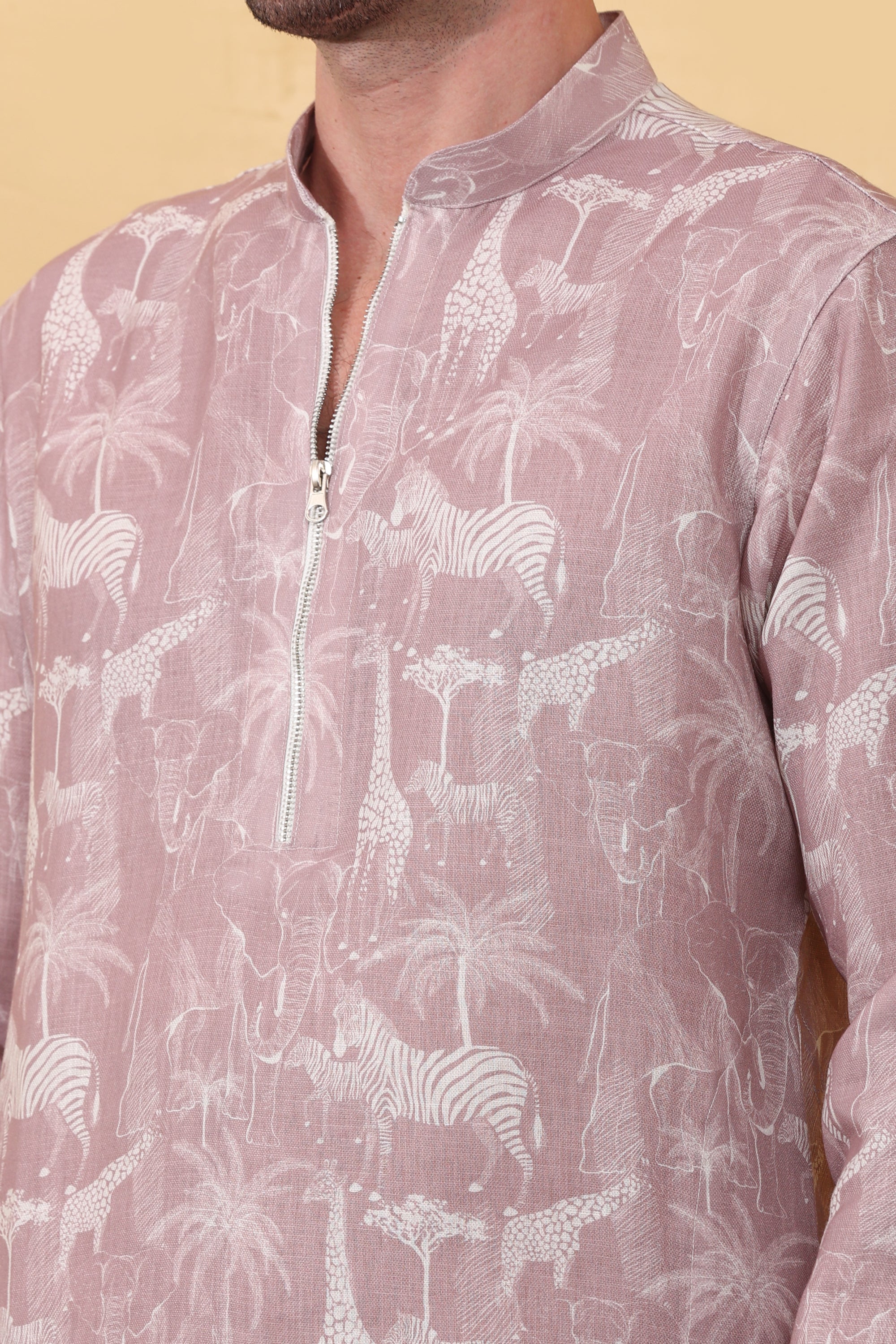 Zafari - Printed Khadi-Linen Kurta for Men | Kurtaloom