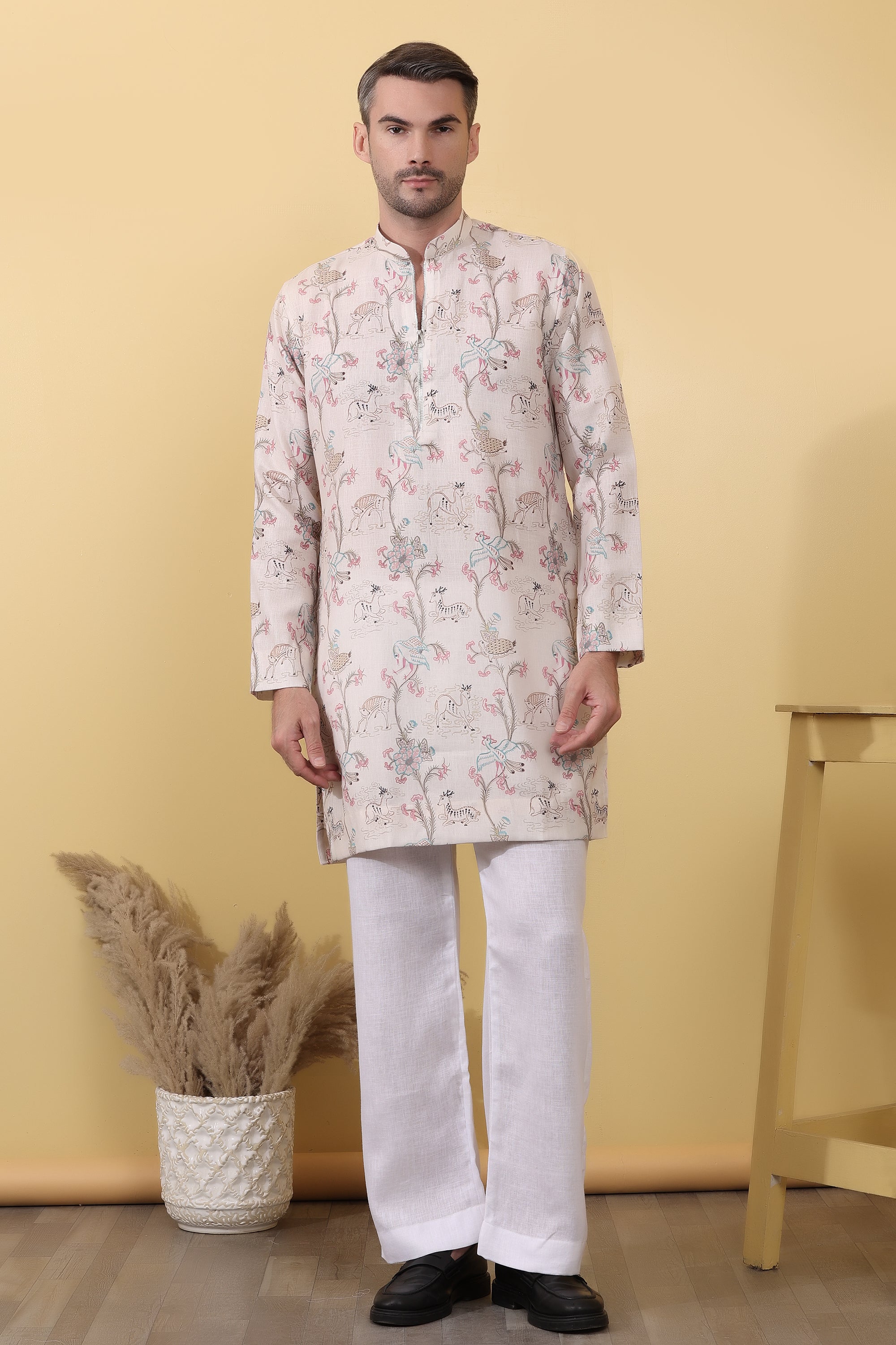 Desi Safari - Botanical Print Kurta for Men | Khadi Linen | Kurtaloom