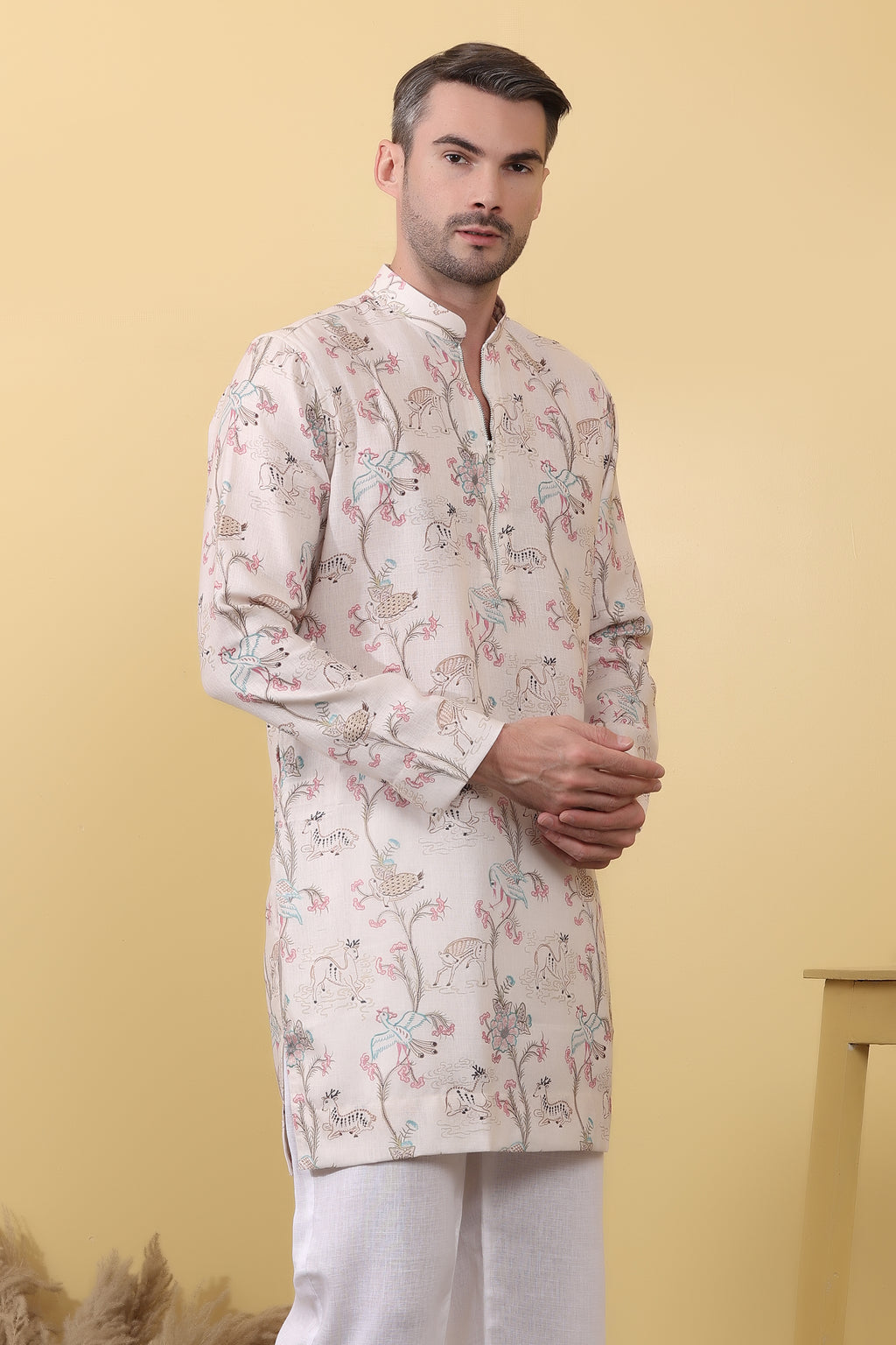 Desi Safari - Botanical Print Kurta for Men | Khadi Linen | Kurtaloom