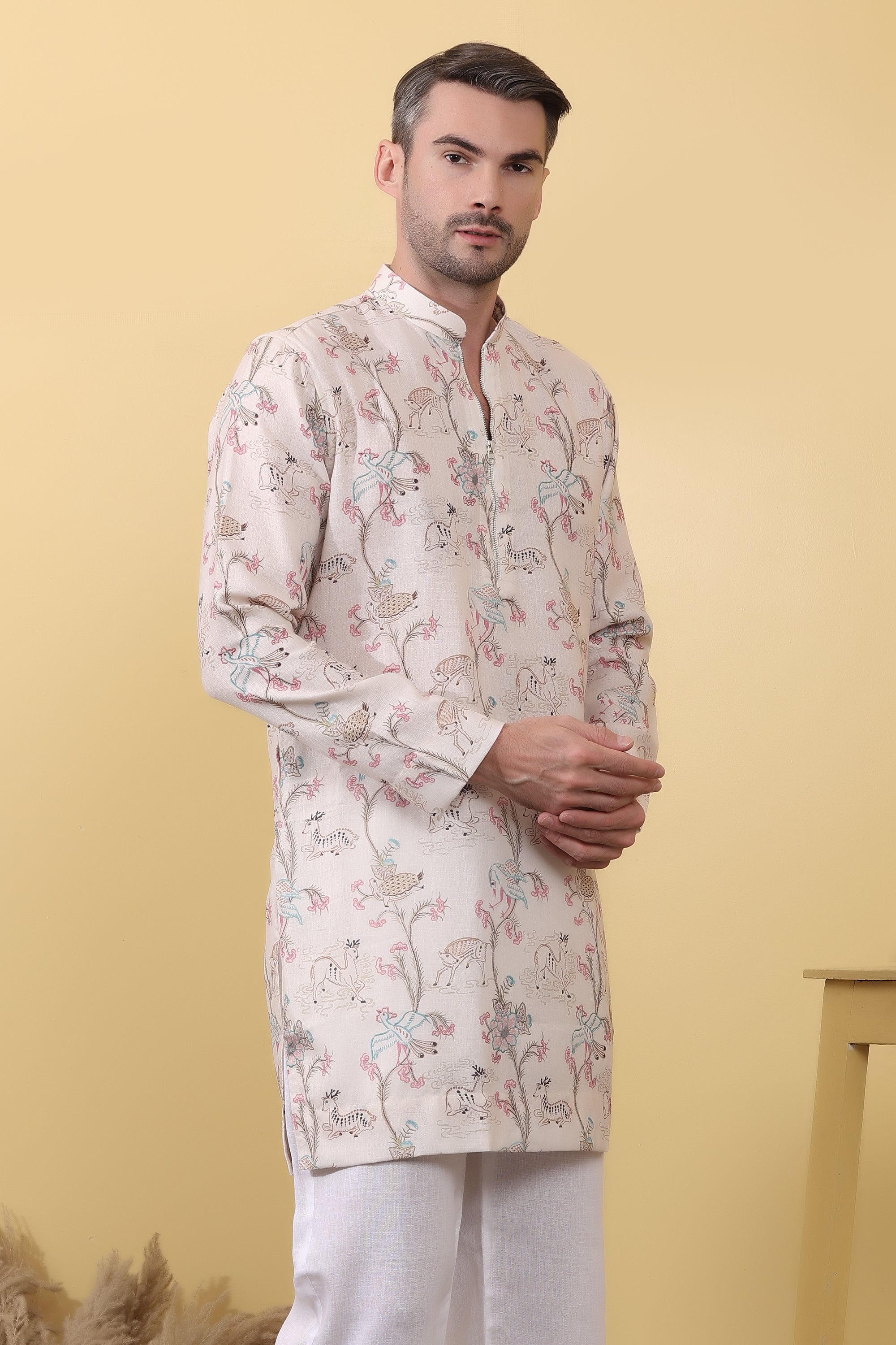Desi Safari - Botanical Print Kurta for Men | Khadi Linen | Kurtaloom