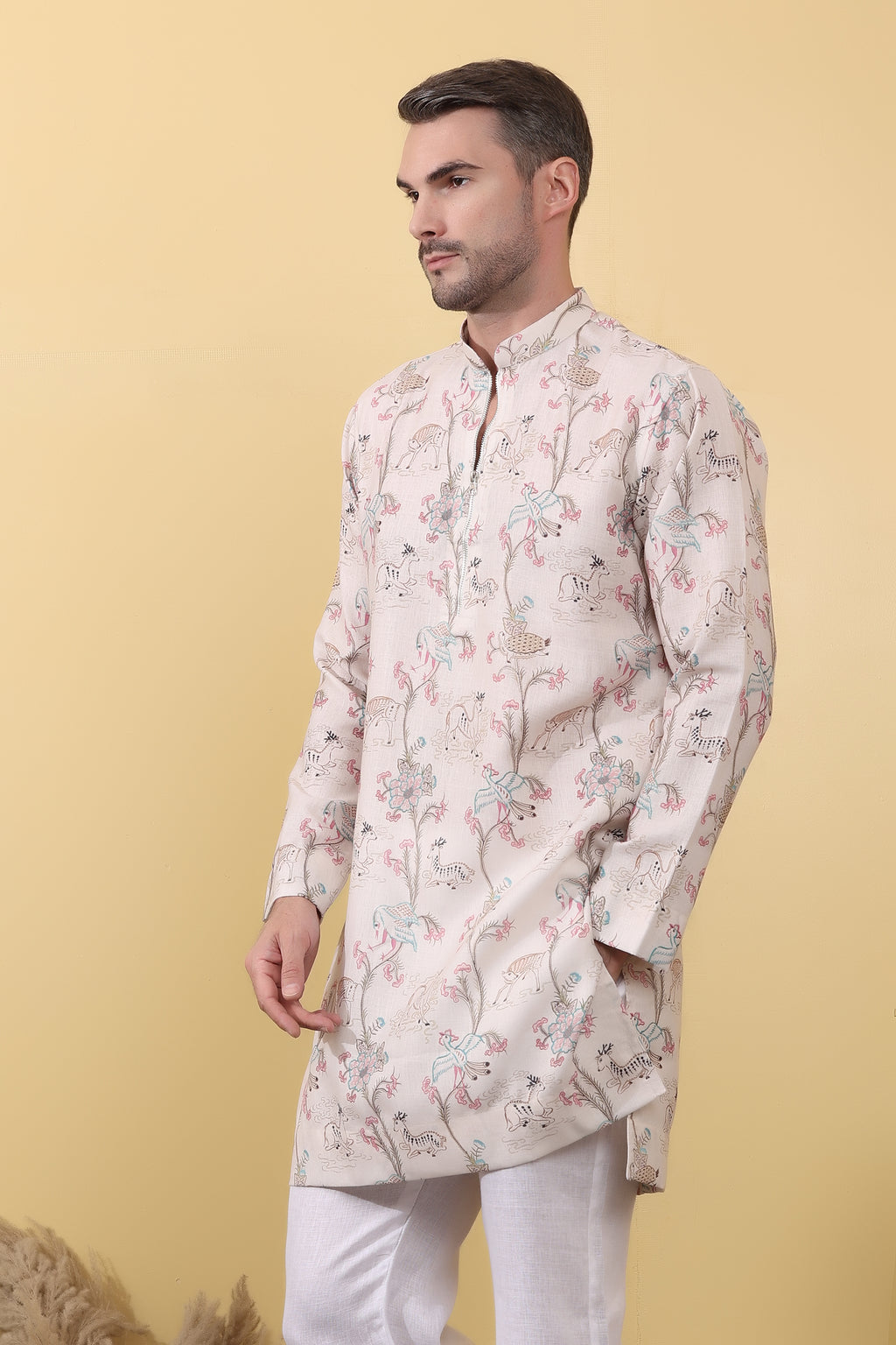 Desi Safari - Botanical Print Kurta for Men | Khadi Linen | Kurtaloom