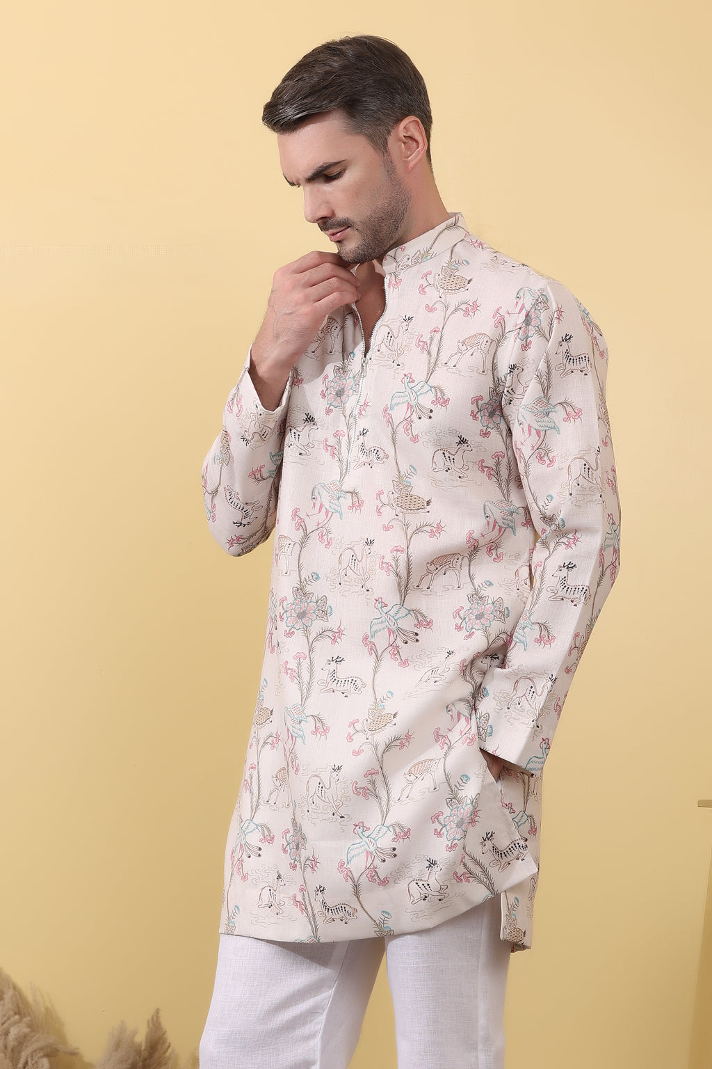 Desi Safari - Botanical Print Kurta for Men | Khadi Linen | Kurtaloom