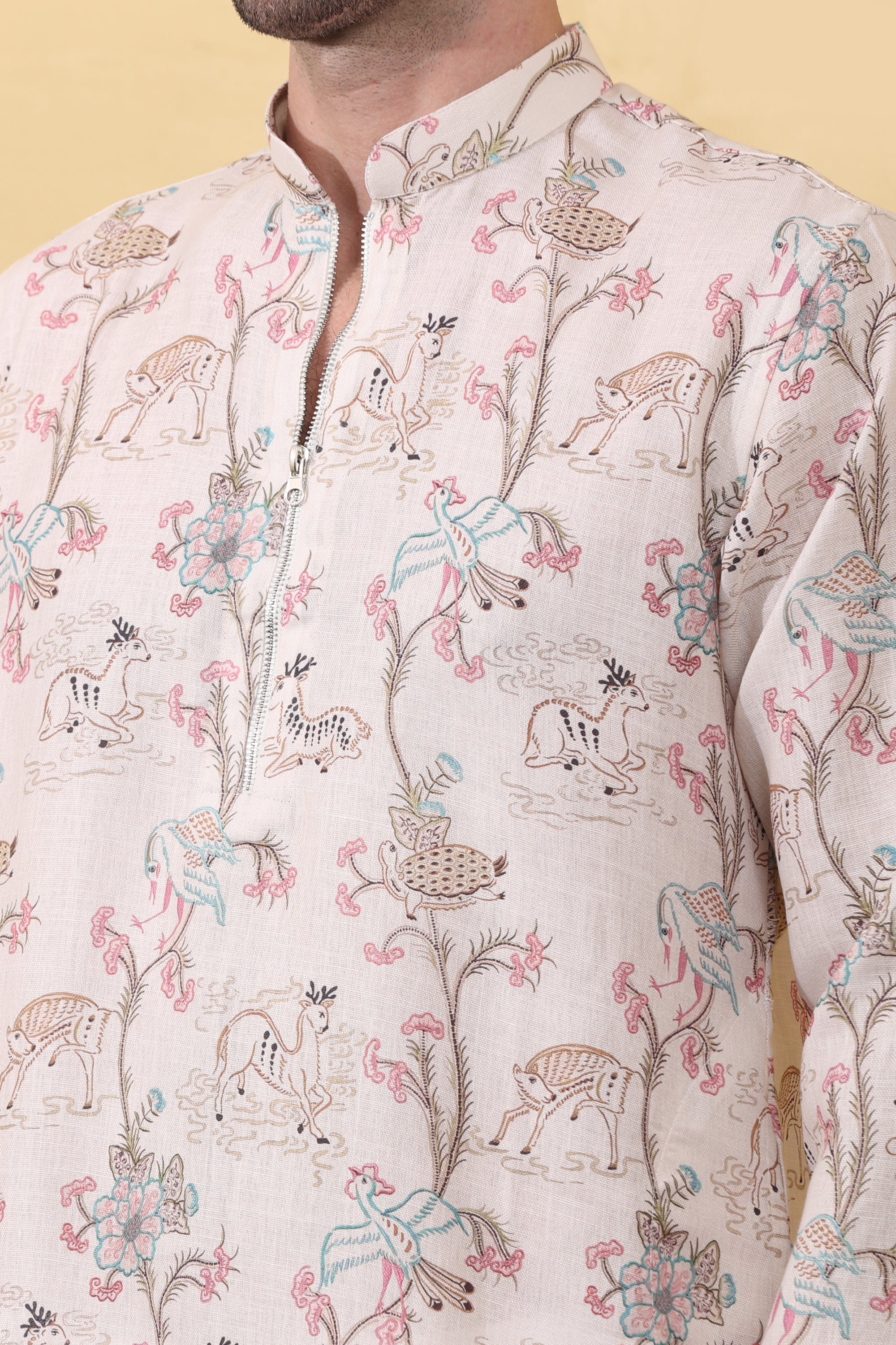 Desi Safari - Botanical Print Kurta for Men | Khadi Linen | Kurtaloom