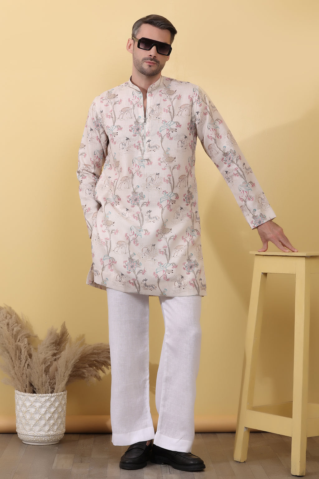 Desi Safari - Botanical Print Kurta for Men | Khadi Linen | Kurtaloom