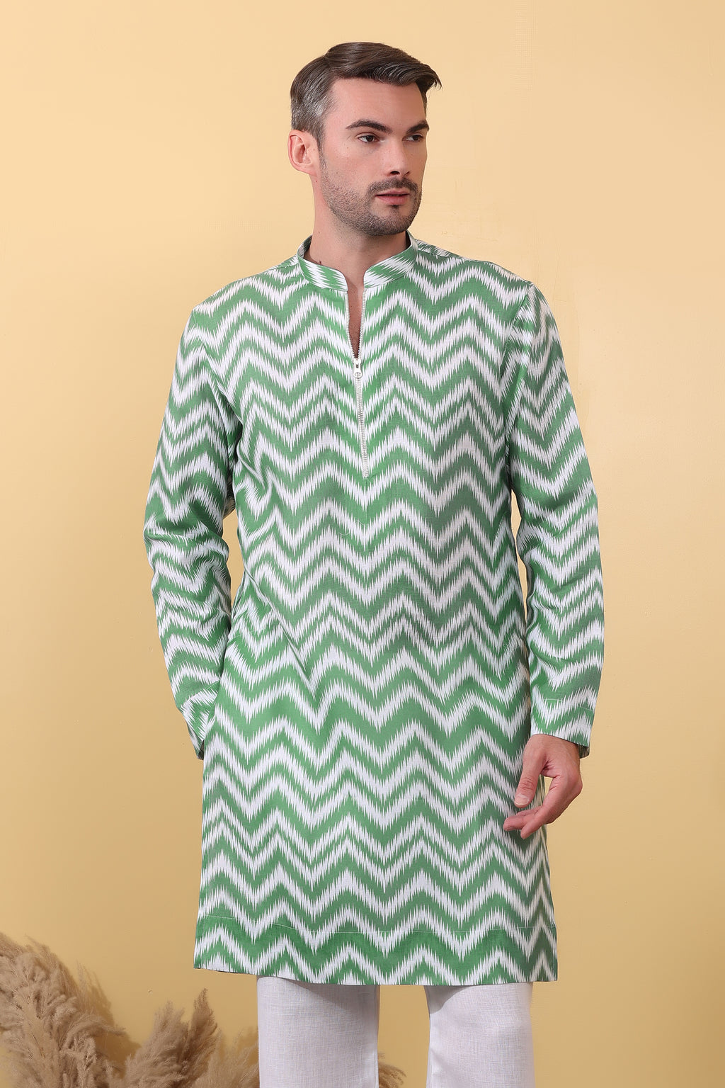 Hara Mijaaz - Ikat Print Kurta For Men | Khadi Linen | Buy Ethnic Kurta Online India | Kurtaloom