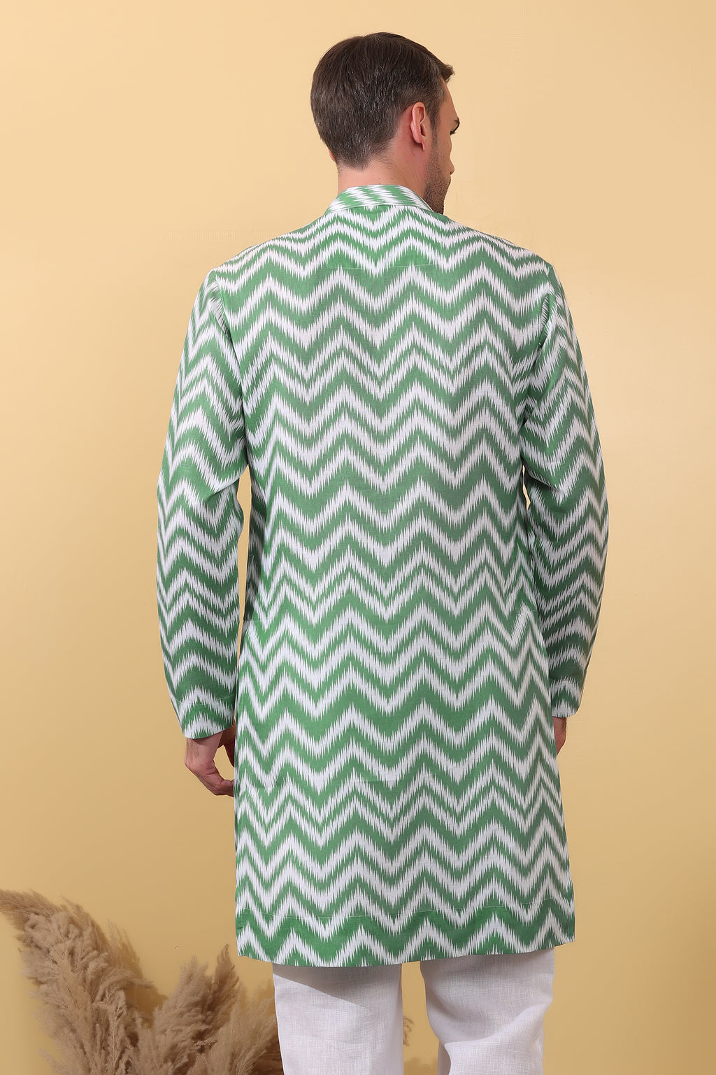 Hara Mijaaz - Ikat Print Kurta For Men | Khadi Linen | Buy Ethnic Kurta Online India | Kurtaloom
