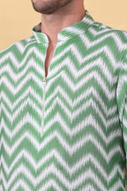 Hara Mijaaz - Ikat Print Kurta For Men | Khadi Linen | Buy Ethnic Kurta Online India | Kurtaloom