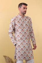 Ivory Caravan - Premium Linen Blend Safari Print Kurta for Men
