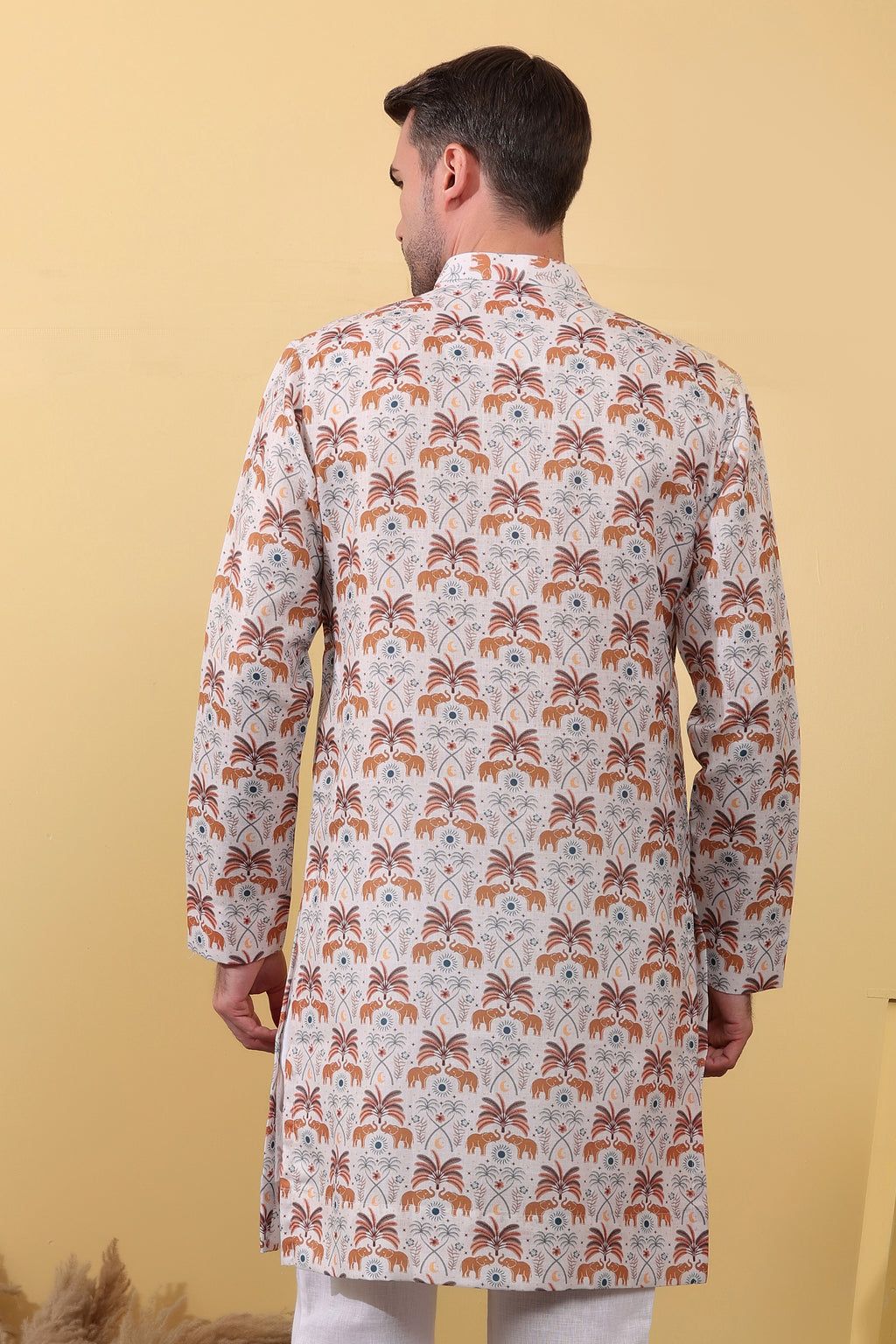 Ivory Caravan - Premium Linen Blend Safari Print Kurta for Men