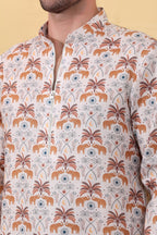 Ivory Caravan - Premium Linen Blend Safari Print Kurta for Men