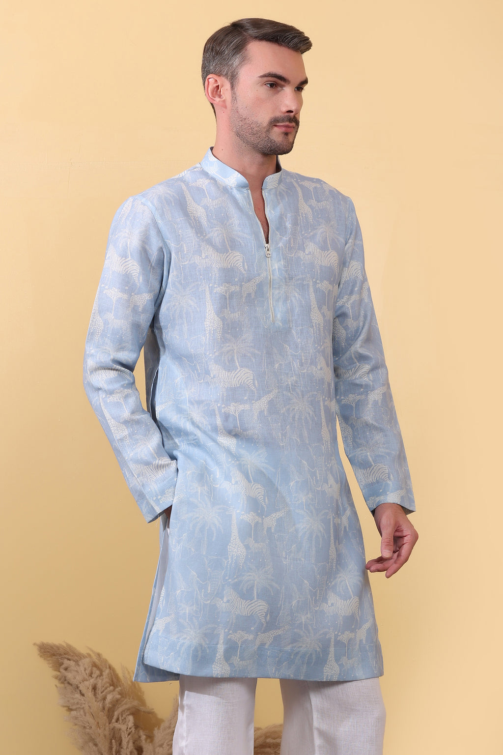 Zafari - Printed Khadi-Linen Kurta for Men | Kurtaloom