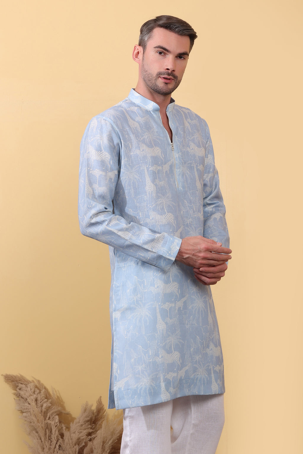 Zafari - Printed Khadi-Linen Kurta for Men | Kurtaloom
