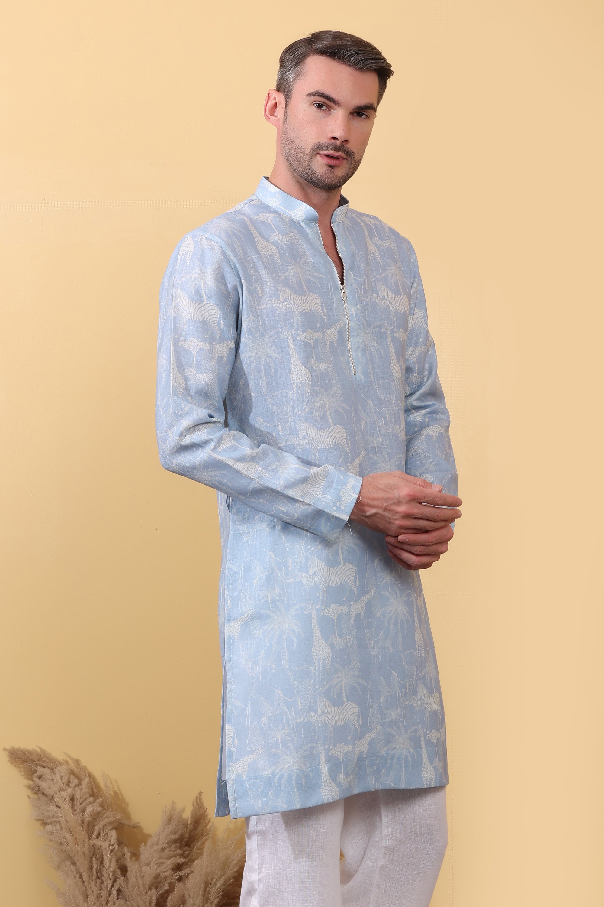Zafari - Printed Khadi-Linen Kurta for Men | Kurtaloom