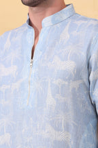 Zafari - Printed Khadi-Linen Kurta for Men | Kurtaloom