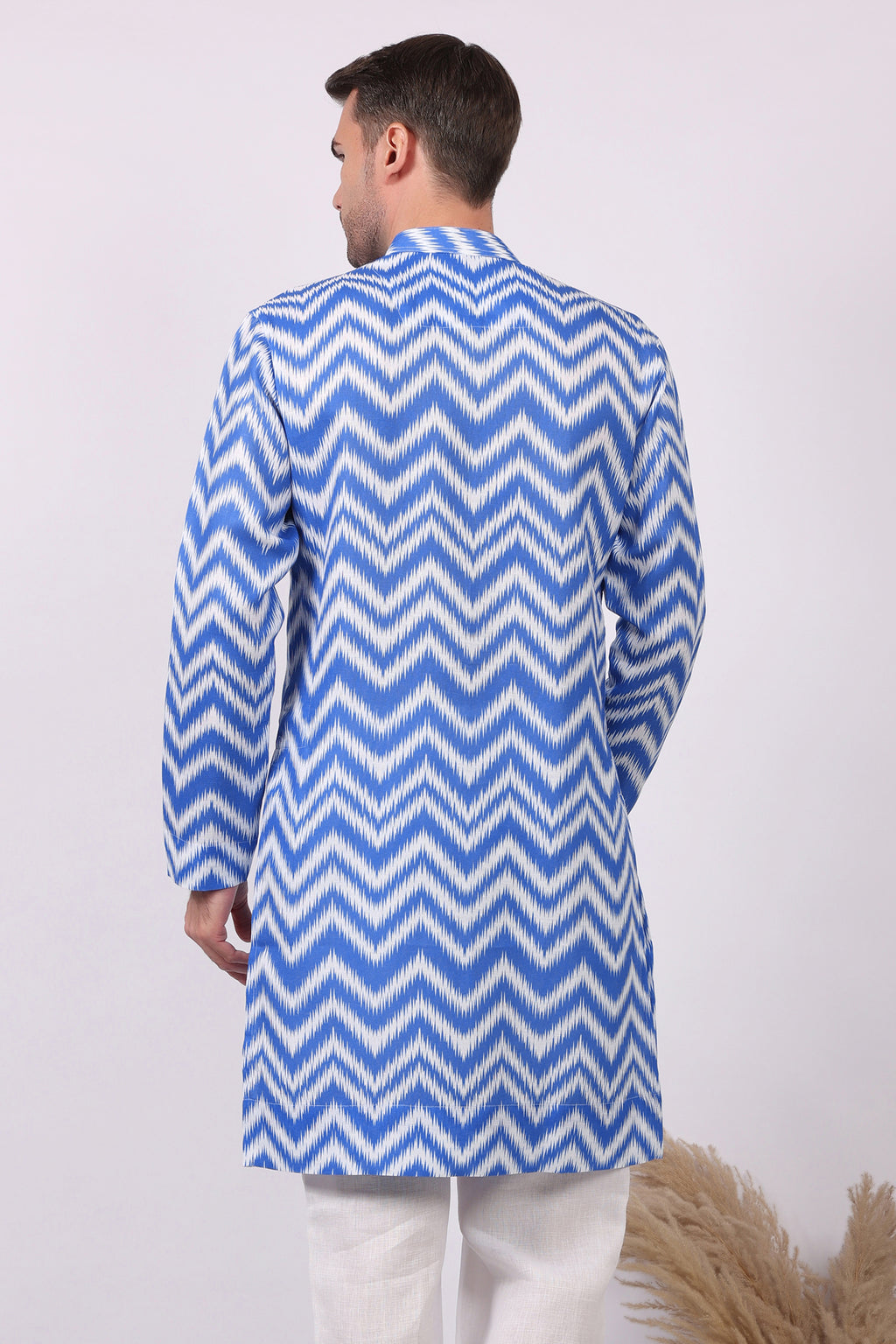 Neelkar -Ikat Print Kurta For Men | Khadi Linen | Buy Ethnic Kurta Online India | Kurtaloom