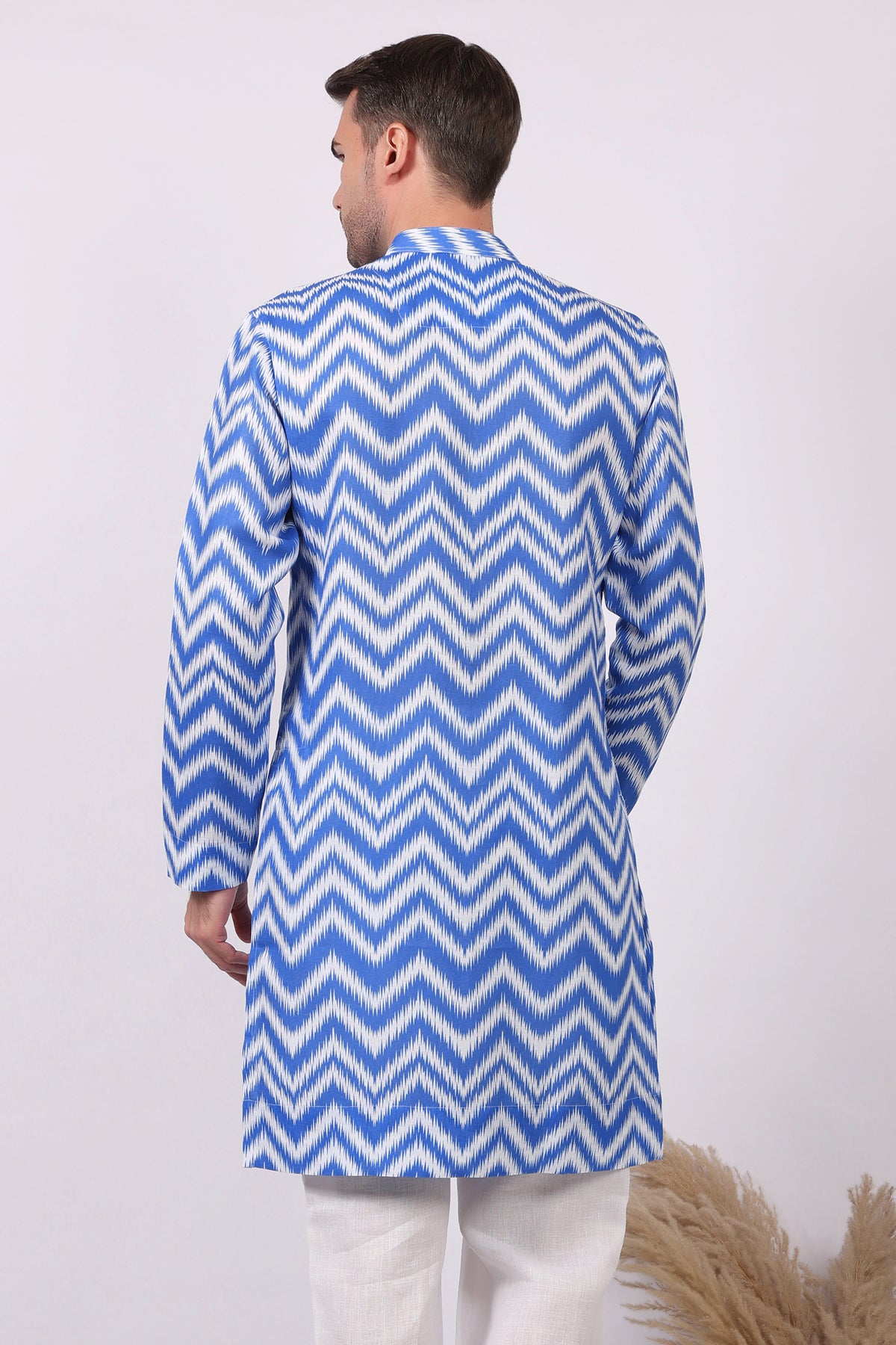 Neelkar -Ikat Print Kurta For Men | Khadi Linen | Buy Ethnic Kurta Online India | Kurtaloom