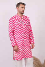 Gulabi Jalwa - Ikat Print Kurta For Men | Khadi Linen | Buy Ethnic Kurta Online India | Kurtaloom