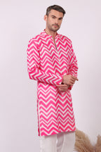 Gulabi Jalwa - Ikat Print Kurta For Men | Khadi Linen | Buy Ethnic Kurta Online India | Kurtaloom