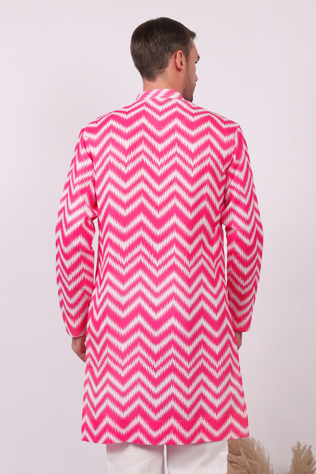 Gulabi Jalwa - Ikat Print Kurta For Men | Khadi Linen | Buy Ethnic Kurta Online India | Kurtaloom