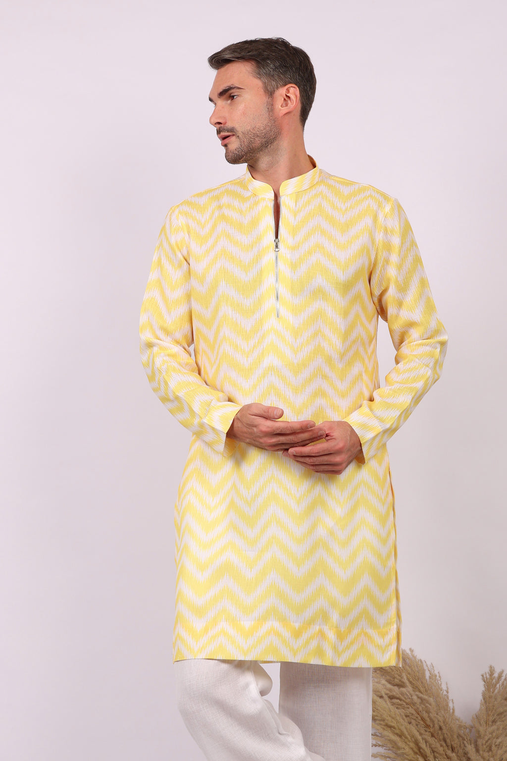 Aarav — Ikat Print Kurta For Men | Khadi Linen | Buy Ethnic Kurta Online India | Kurtaloom
