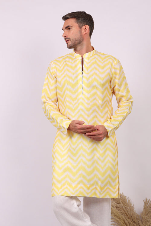 Aarav — Ikat Print Kurta For Men | Khadi Linen | Buy Ethnic Kurta Online India | Kurtaloom