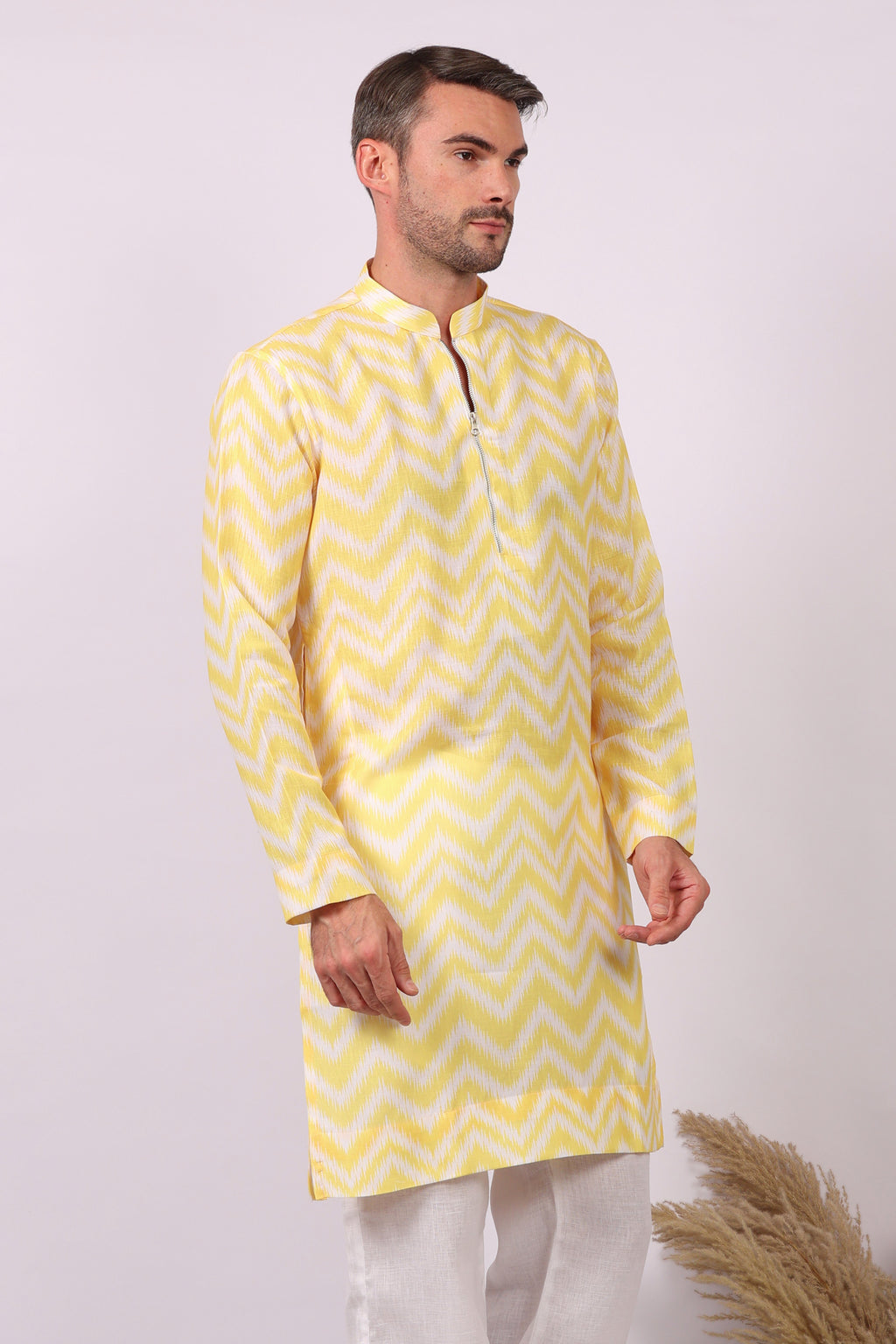 Aarav — Ikat Print Kurta For Men | Khadi Linen | Buy Ethnic Kurta Online India | Kurtaloom