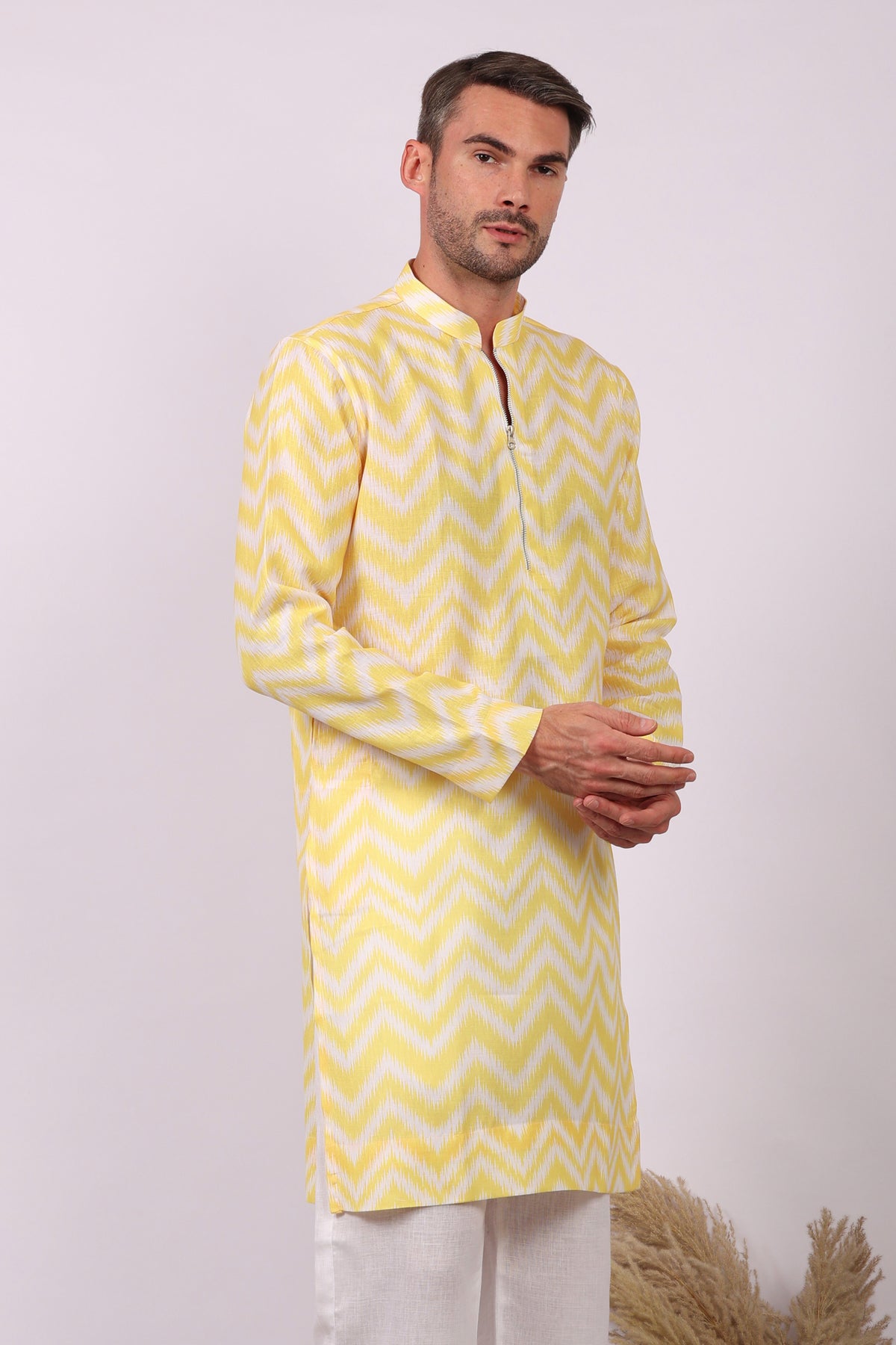 Aarav — Ikat Print Kurta For Men | Khadi Linen | Buy Ethnic Kurta Online India | Kurtaloom