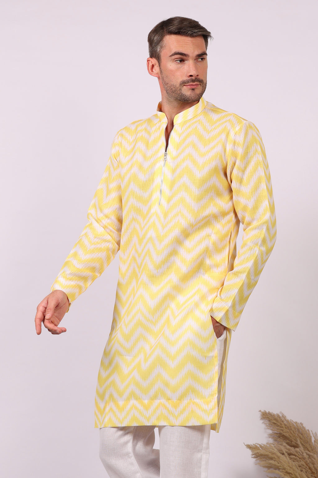 Aarav — Ikat Print Kurta For Men | Khadi Linen | Buy Ethnic Kurta Online India | Kurtaloom