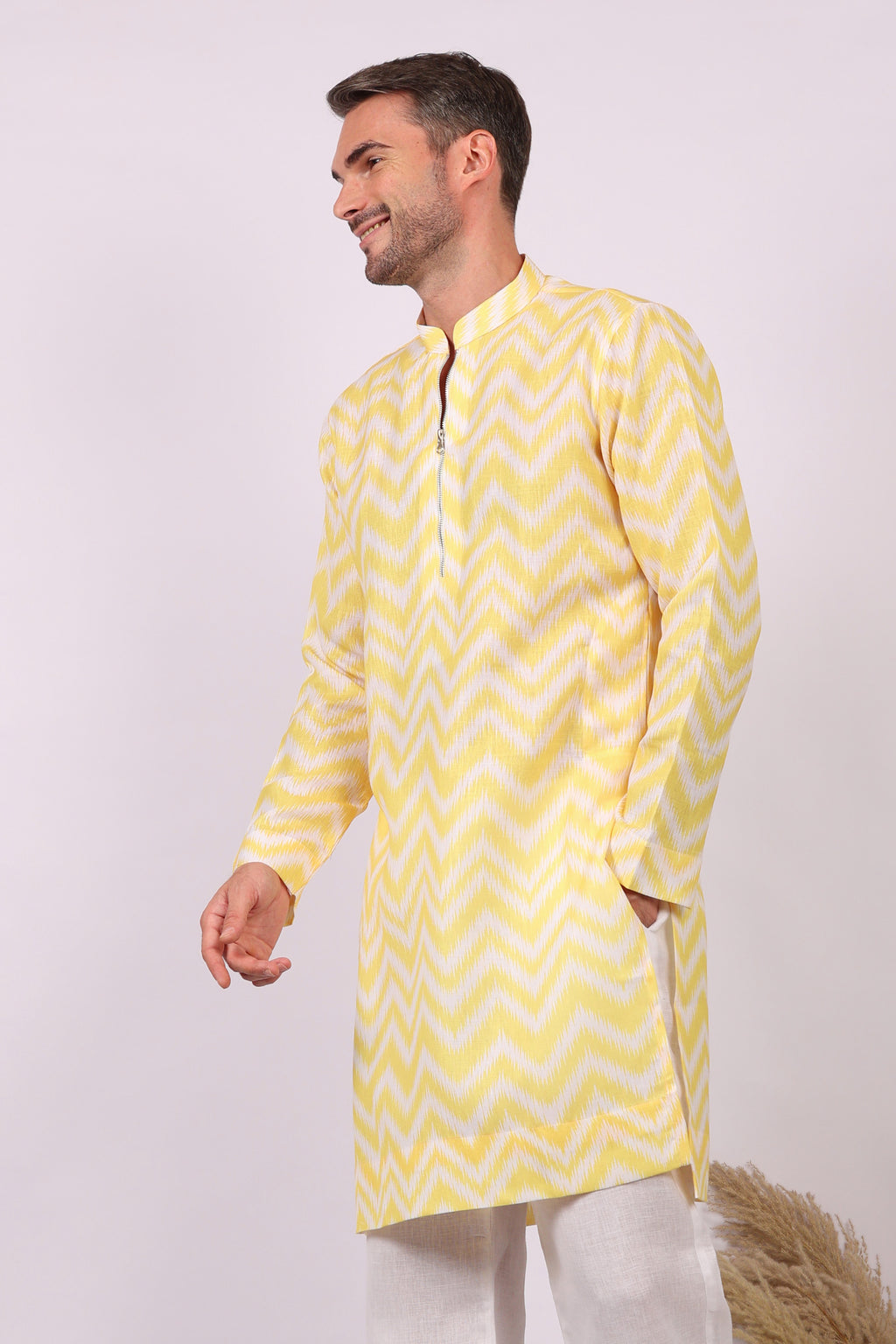 Aarav — Ikat Print Kurta For Men | Khadi Linen | Buy Ethnic Kurta Online India | Kurtaloom