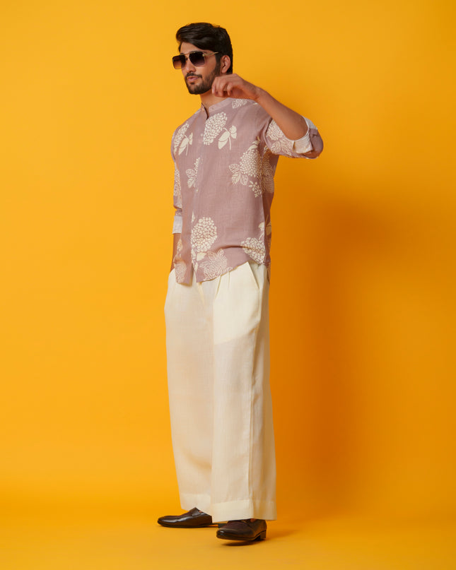 Mausam - Printed Shirt in Khadi Linen Blend
