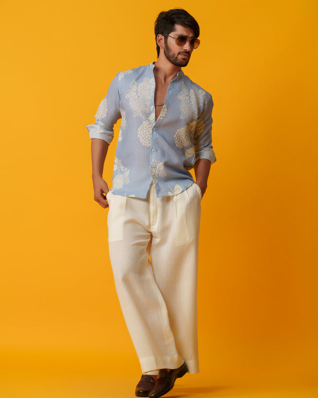 Mausam - Printed Shirt in Khadi Linen Blend