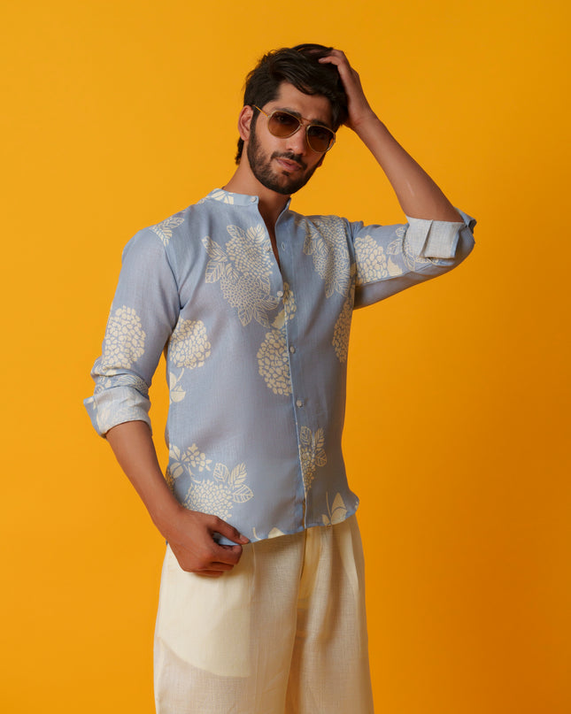 Mausam - Printed Shirt in Khadi Linen Blend