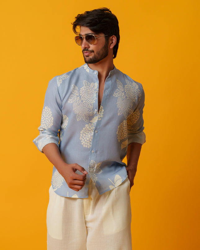 Mausam - Printed Shirt in Khadi Linen Blend