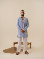 Desi Munda Blue Khadi Linen Kurta for Men - Front View | Khadidhaga