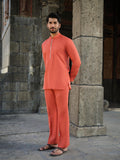 Men's Cotton-Linen Co-ord Set – Tattva Fire (Rust Orange) | Kurtaloom