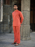 Men's Cotton-Linen Co-ord Set – Tattva Fire (Rust Orange) | Kurtaloom
