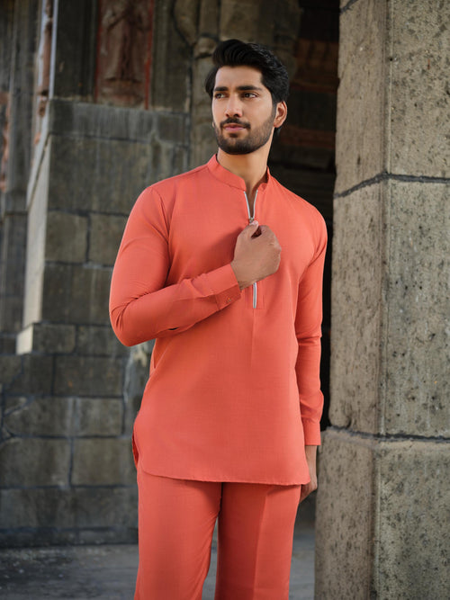 Men's Cotton-Linen Co-ord Set – Tattva Fire (Rust Orange) | Kurtaloom