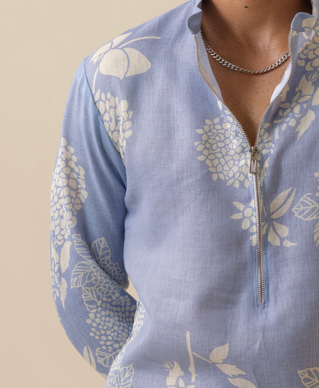 Desi Munda Blue Khadi Linen Kurta with Zipper - Side View | Khadidhaga