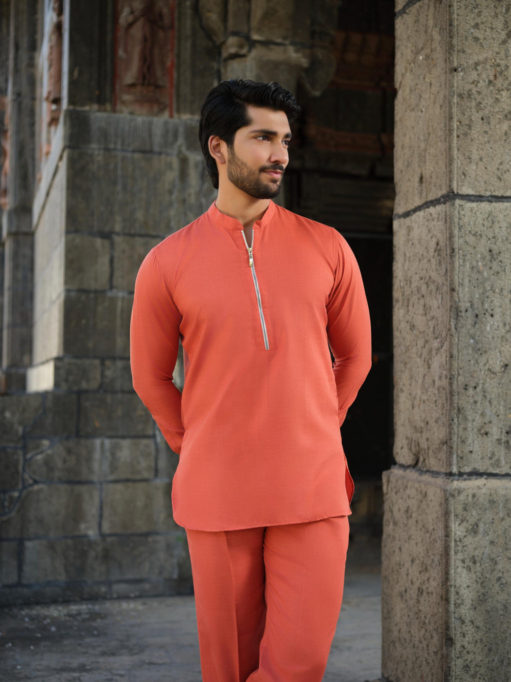 Men's Cotton-Linen Co-ord Set – Tattva Fire (Rust Orange) | Kurtaloom