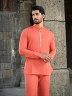 Men's Cotton-Linen Co-ord Set – Tattva Fire (Rust Orange) | Kurtaloom